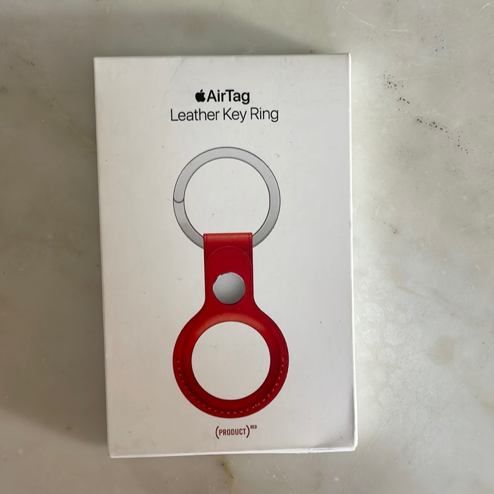 Genuine Air Tag Leather Key Ring RED